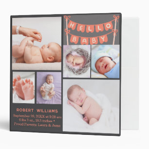 Hello newborn baby photo birth announcement Photo 3 Ring Binder