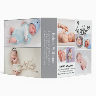 Hello newborn baby photo birth announcement Photo 3 Ring Binder