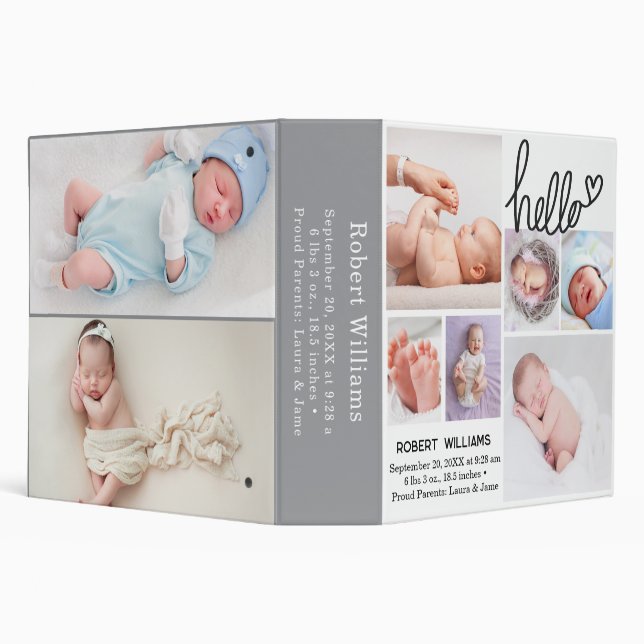 Hello newborn baby photo birth announcement Photo 3 Ring Binder (Background)