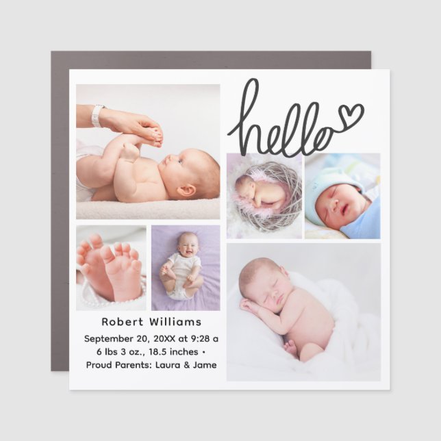 Hello newborn baby photo birth announcement Photo Car Magnet (Front)