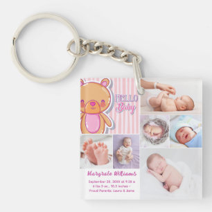 Hello newborn baby photo birth announcement Photo Keychain