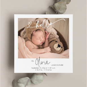 Hello Newborn Photo Heart Thank You Birth Announcement