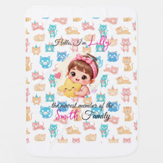 Hello newest member of family patterns cat custom baby blanket