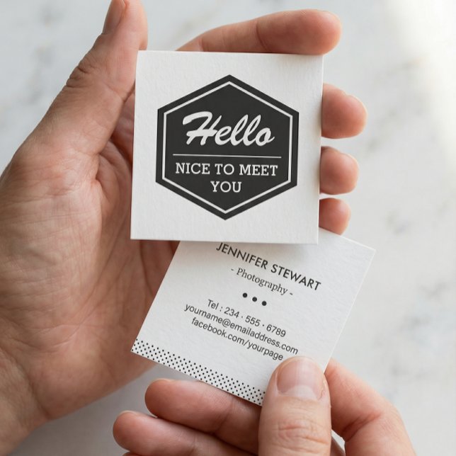 Hello Nice To Meet You | Modern Simple Stylish Square Business Card (Creator Uploaded)