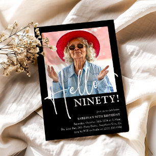 Hello NINETY! Minimal 90th Birthday Party Invitation