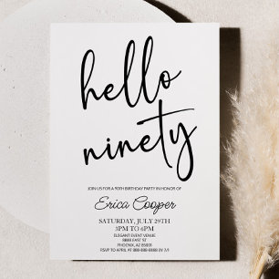 Hello Ninety Minimal Elegant 90th Birthday Party Invitation