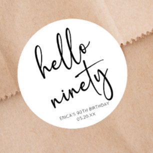 Hello Ninety Minimalist Simple 90th Birthday Party Classic Round Sticker