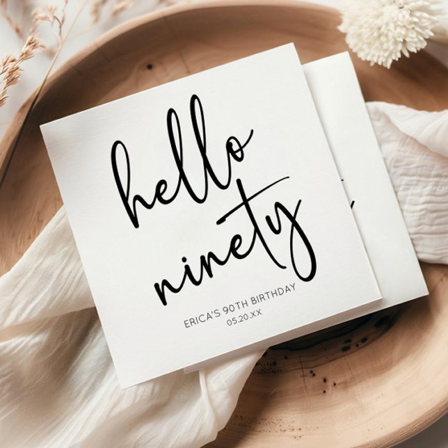 Hello Ninety Minimalist Simple 90th Birthday Party Napkins (Creator Uploaded)
