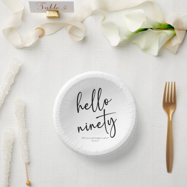 Hello Ninety Minimalist Simple 90th Birthday Party Paper Bowls (Wedding)