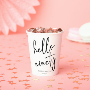 Hello Ninety Minimalist Simple 90th Birthday Party Paper Cups