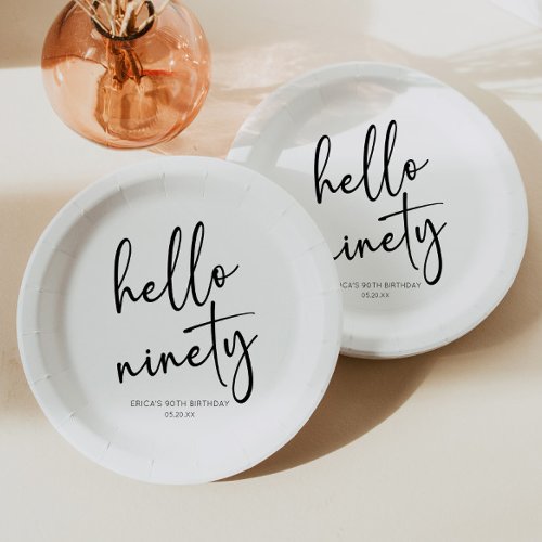 Hello Ninety Minimalist Simple 90th Birthday Party Paper Plates