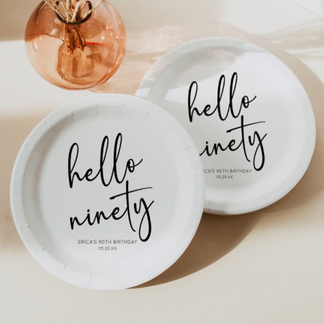 Hello Ninety Minimalist Simple 90th Birthday Party Paper Plates (Creator Uploaded)