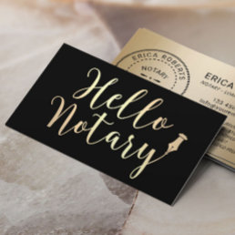 Hello Notary Loan Signing Agent Elegant Black Gold Business Card