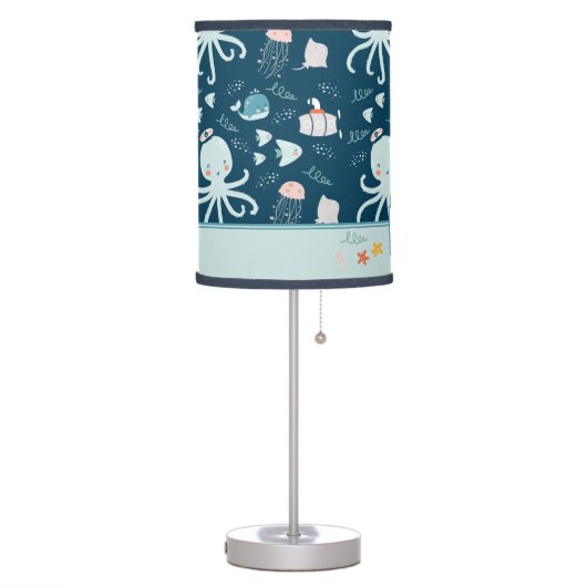Hello Ocean Octopus and Fish Nautical Blue Kid Table Lamp (Left)