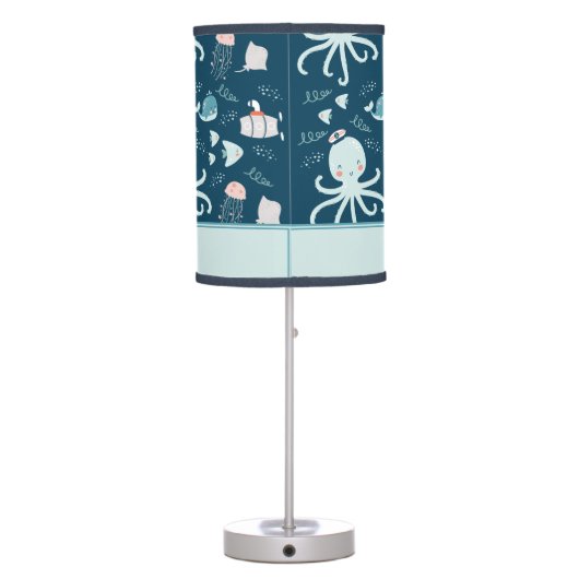 Hello Ocean Octopus and Fish Nautical Blue Kid Table Lamp (Back)