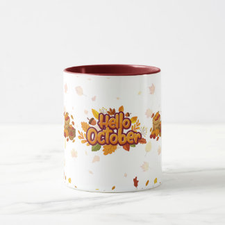 Hello October Autumn Leaves Pumpkin Seasonal  Mug