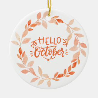 Hello October Watercolor Fall Wildflower Autumn Ceramic Ornament