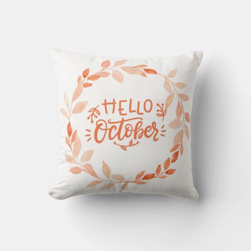 Hello October Watercolor Fall  Wildflower Autumn  Throw Pillow