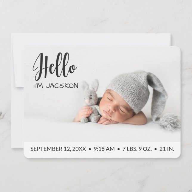Hello overlay baby boy photo modern minimalist announcement (Front)