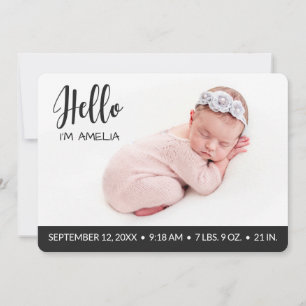 Hello overlay baby girl photo modern dark grey announcement
