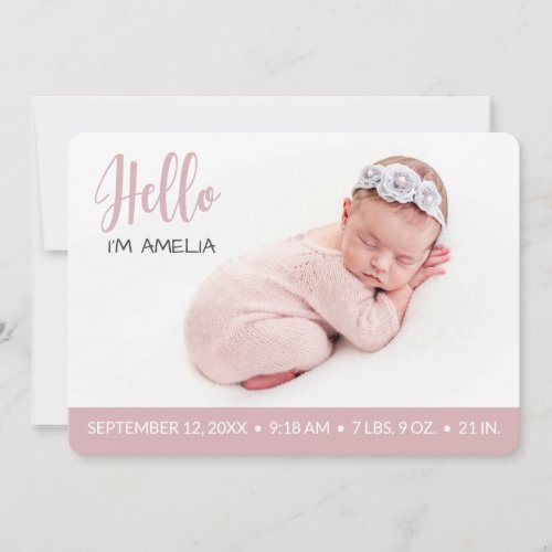 Hello overlay baby girl photo modern old pink announcement