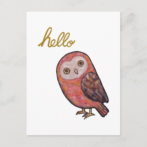 Hello Owl Funny Cute Owl Postcard Hand Lettering