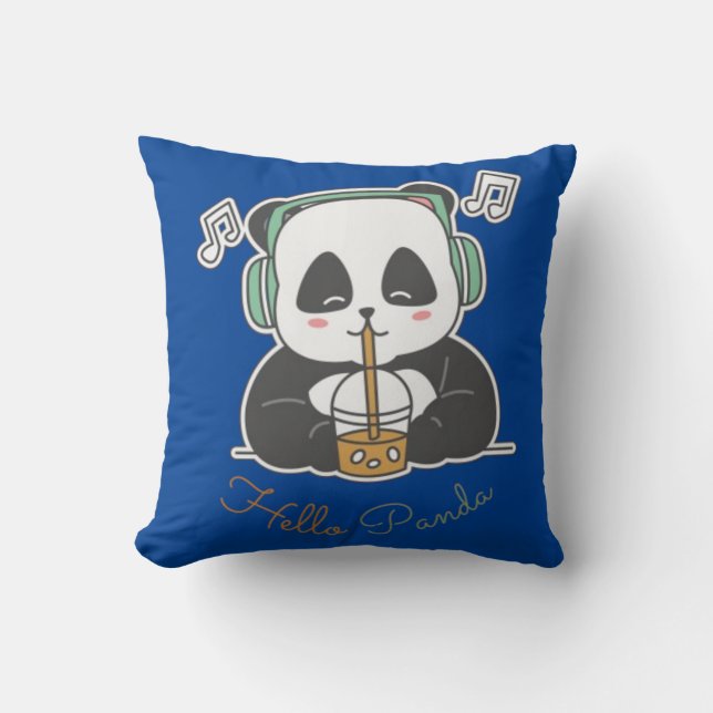 Hello panda throw pillow (Front)