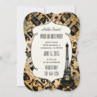 Hello Paris! Retro Black Earth Tones Phone Pattern Invitation