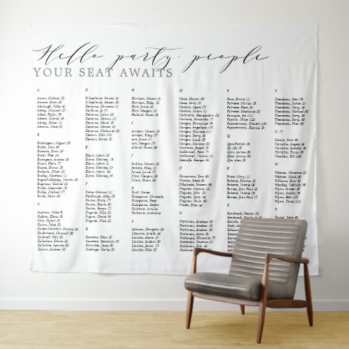 Hello Party People Wedding Alphabetic Seating Char Tapestry