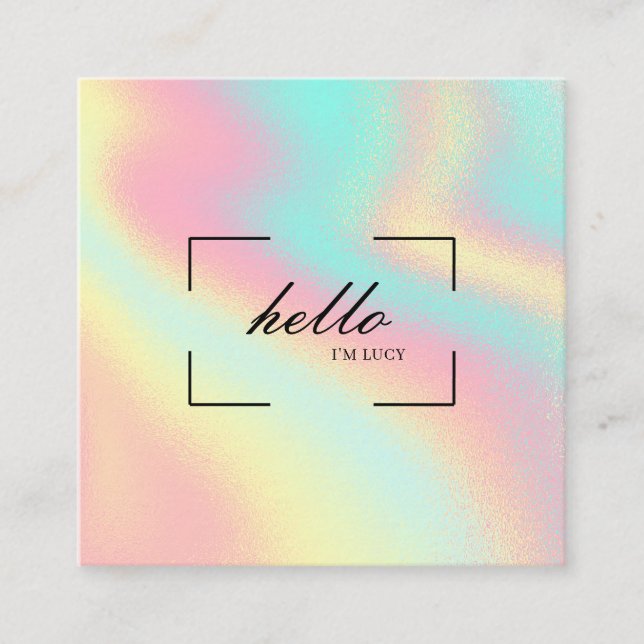 Hello Pastel Holographic Marketing Calling Card (Front)
