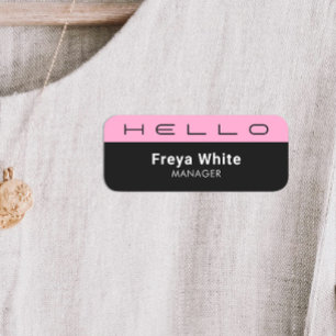 Hello Pastel Pink, Black Name Tag