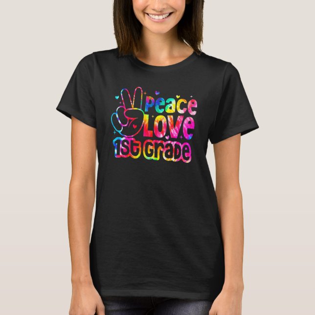Hello Peace Love 1st Grade Boys Girls Back To Scho T-Shirt (Front)
