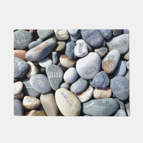 HELLO Pebble Unique Colorful Natural Beach Stones Doormat