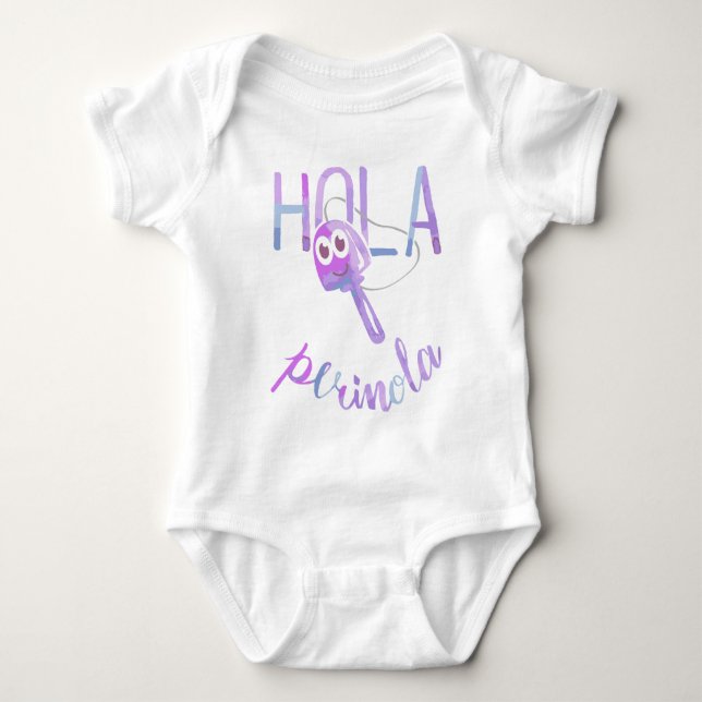 Hello Perinola Phrases of Venezuela Purpura Baby Bodysuit (Front)
