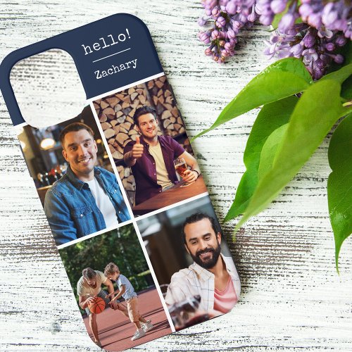 Hello Personalized 4 Photo Collage Dark Blue iPhone 12 Pro Max Case