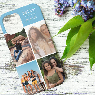 Hello! Personalized 4 Photo Collage Sky Blue iPhone 12 Pro Max Case