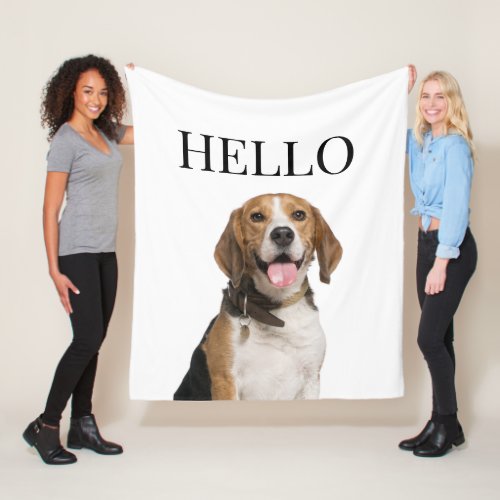 Hello Personalized Beagle Dog Portrait Photo Fleece Blanket