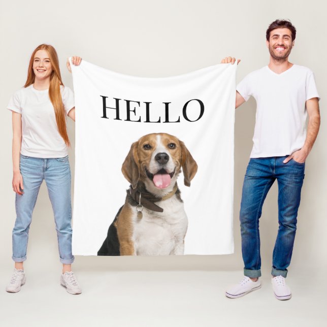 Hello Personalized Beagle Dog Portrait Photo Fleece Blanket (In Situ)