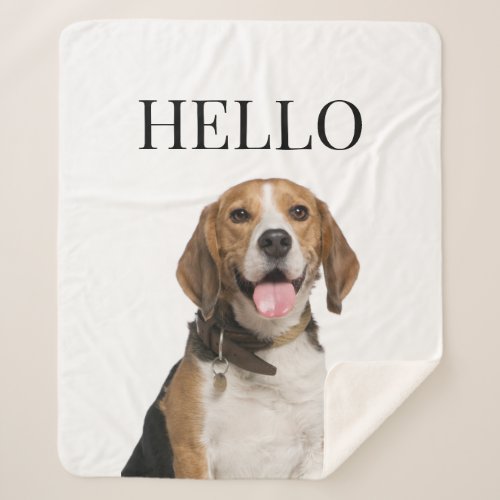 Hello Personalized Beagle Dog Portrait Photo Sherpa Blanket