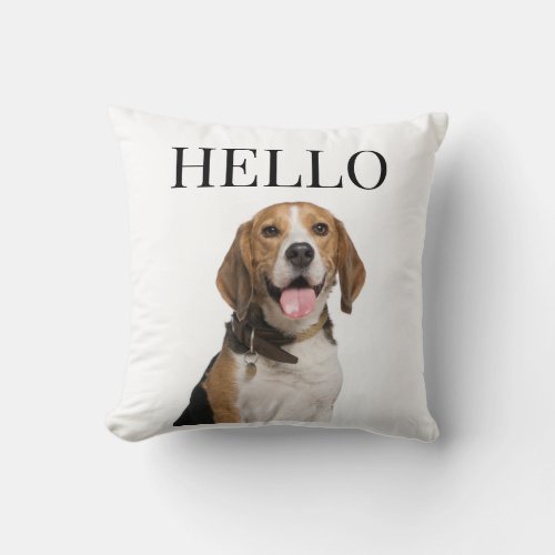 Hello Personalized Beagle Dog Portrait Photo Throw Pillow