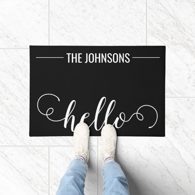 HELLO Personalized Family Name Welcome Mat Blue (Indoor)