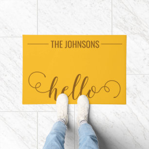 HELLO Personalized Family Name Welcome Mat Mustard