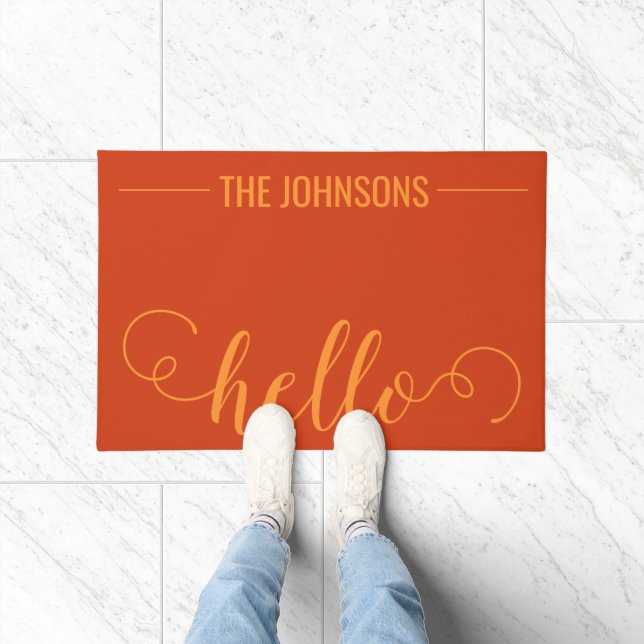 HELLO Personalized Family Name Welcome Mat Orange (Indoor)