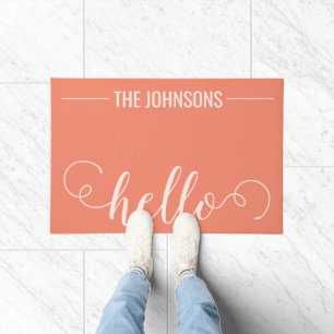 HELLO Personalized Family Name Welcome Mat Peach