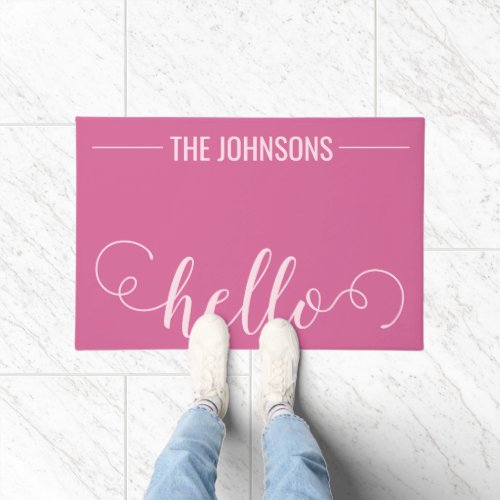 HELLO Personalized Family Name Welcome Mat Pink