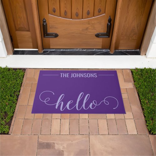 HELLO Personalized Family Name Welcome Mat Purple