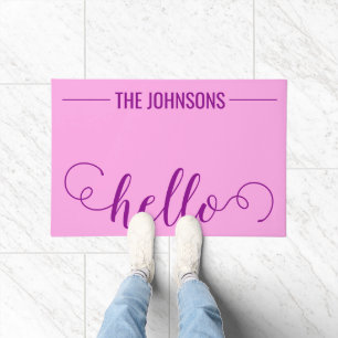HELLO Personalized Family Name Welcome Mat Purple