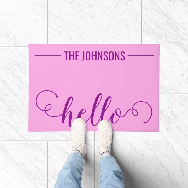 HELLO Personalized Family Name Welcome Mat Purple (Indoor)