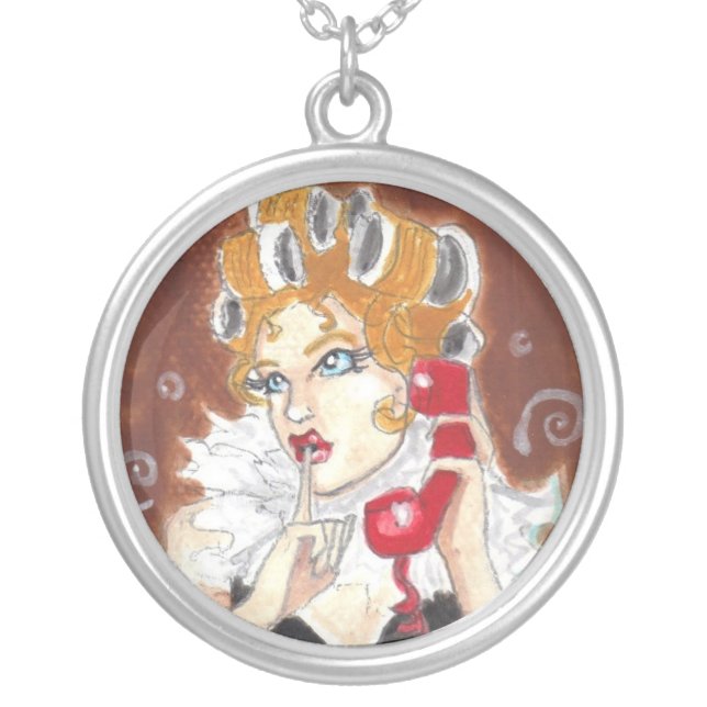 Hello Phone 50s blonde pin up Art Necklace (Front)