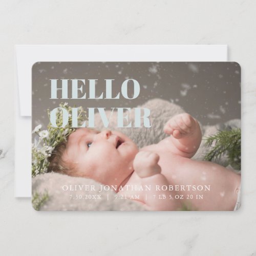 Hello Photo Collage Minimal Boy Birth Announcement